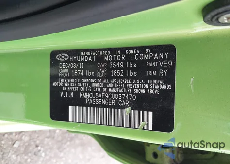 2012 Hyundai Accent Se z USA, uszkodzony, nr VIN KMHCU5AE9CU037470